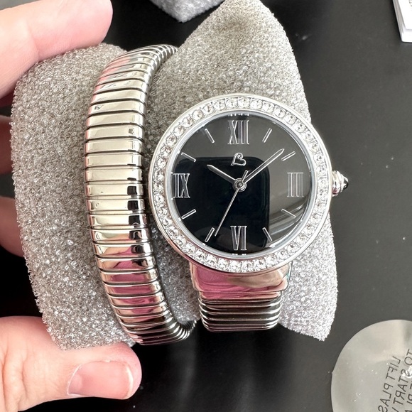 Stainless steel & Black Onyx  coil watch by Colleen Lopez - Picture 3 of 10